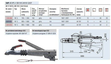 Urządzenie najazdowe do przyczep AL-KO 1600kg V 161S AK161