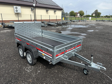 Przyczepka samochodowa dwuosiowa uchylna z trapem najazdowym TEMARED PRAKTI 2615/2 o DMC 750kg