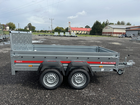 Przyczepka samochodowa dwuosiowa uchylna z trapem najazdowym TEMARED PRAKTI 2615/2 o DMC 750kg